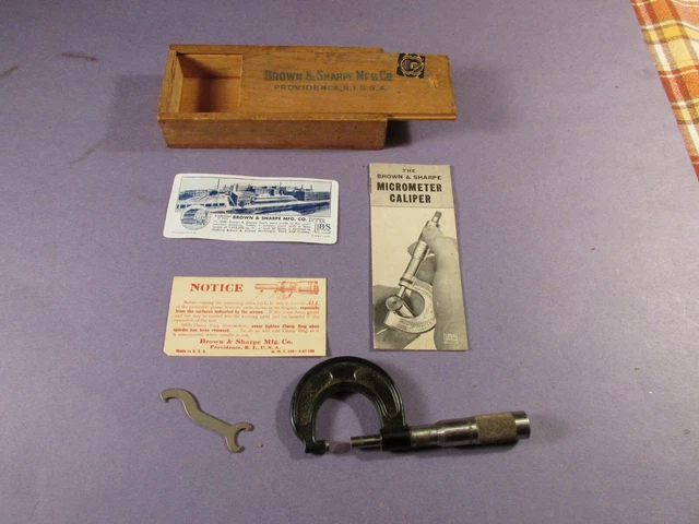 Vintage Brown & Sharpe Micrometer Caliper Box With Instructions