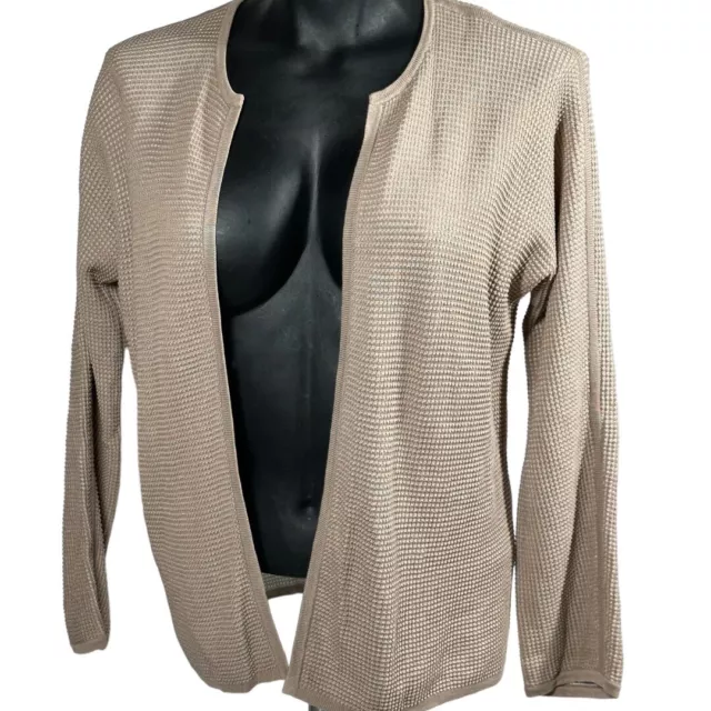 Eileen Fisher Open Front Cardigan Sweater Silk Organic Cotton Textured Beige XS