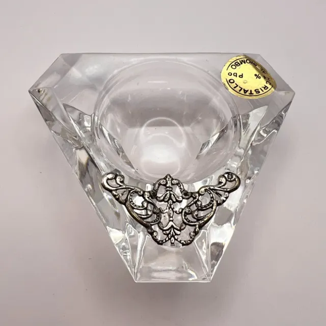 Vintage 1970 Lead Crystal Overlay Sterling Silver 925 Ashtray Handmade Italy Gif