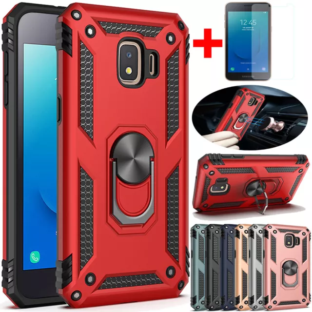 Shockproof Case Ring Stand Armor Cover+Tempered Glass For Samsung Galaxy J2 Core