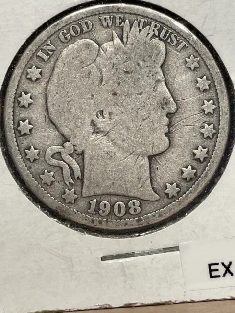 1908 O Silver Barber Head Half Dollar, nice, good circulated coin
