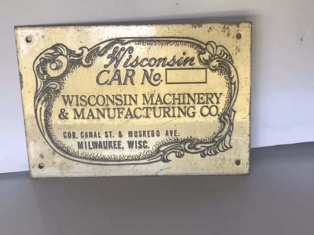 Wisconsin Machinery Mfg Co Vintage Specifications Plaque Metal RARE USA