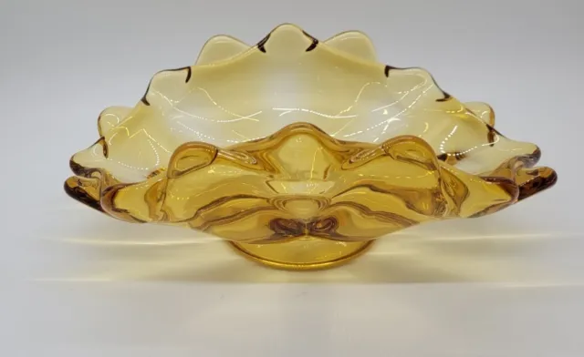 Viking Glass Amber Yellow Double Crimp Folded Footed Low Bowl 7.5" x 5"
