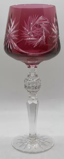 Vintage Bohemian Czech Cut To Clear Ruby / Cranberry Crystal Wine Water Goblets