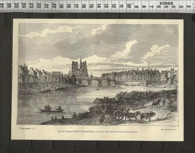 G348 / Engraving Paris / View Of The Old Hotel De Bretonvilliers