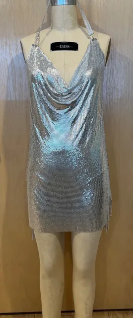 Fstrend Sexy Sequins Short Dress Slit Silver Backless Skirt