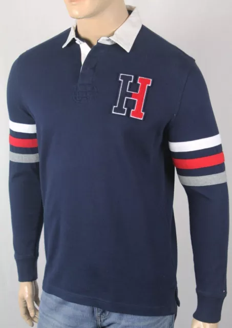 Tommy Hilfiger Navy Red White Grey Long Sleeve Polo Rugby Shirt NWT $90