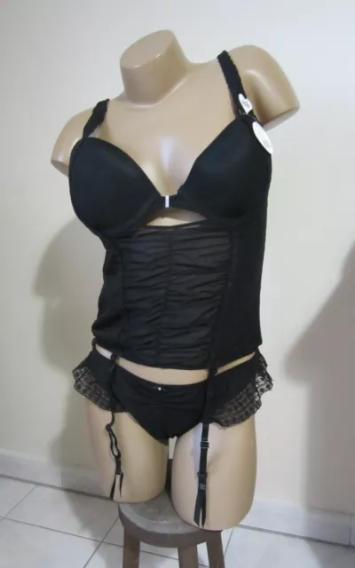 LINGERIE Guêpière/bustier/string Glamour  & sexy Noir NEUF sous vêtement