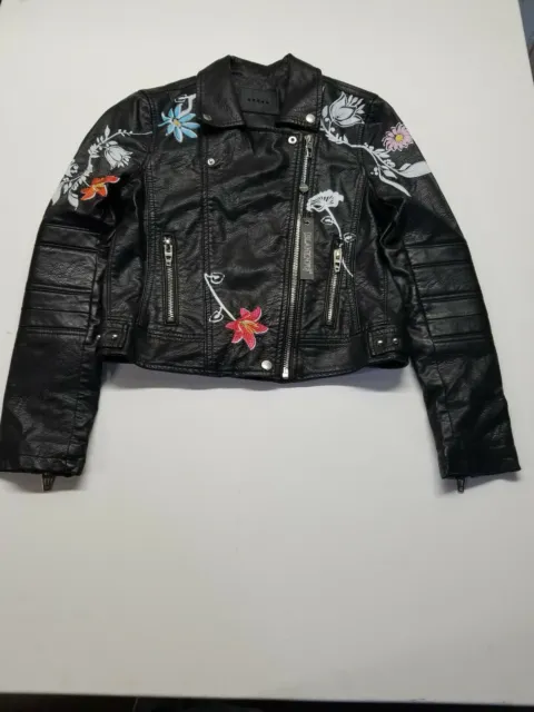 NWT Blank NYC Women's Moto Jacket  Vegan Faux Leather Embroidered / painted XS