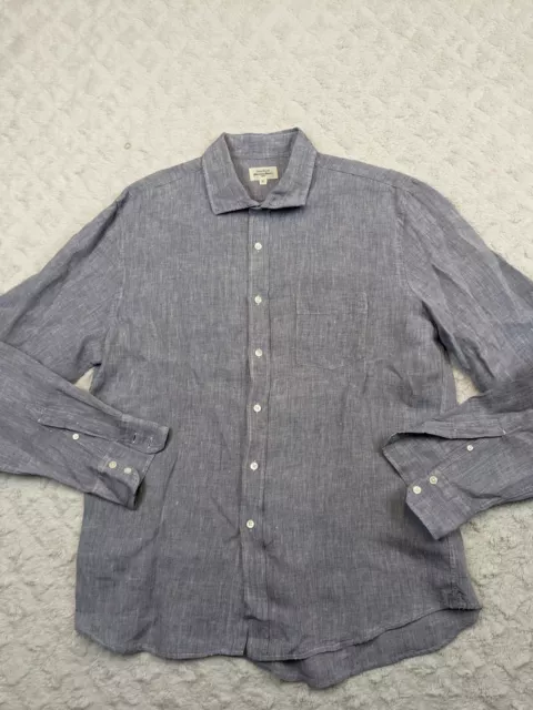 Hartford Alternative Classics Shirt Men XL Blue Button Up 100% Linen Long Sleeve