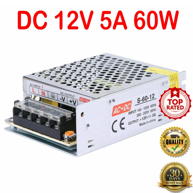 DC 12V 5A 60W Universal Regulated Switching Power Supply Transformer Adapter LED