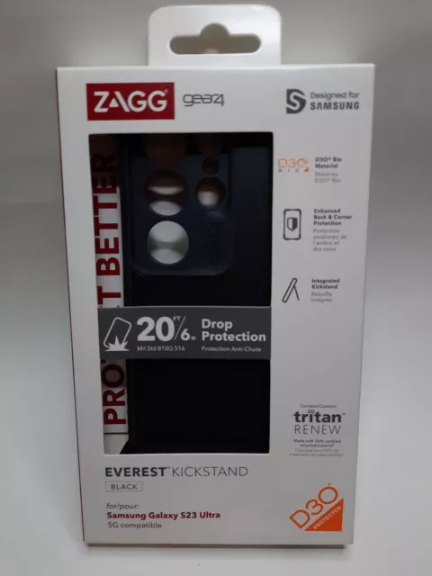 ZAGG Gear4 Everest Kickstand Case D3O for Samsung Galaxy S23 Ultra (Black)