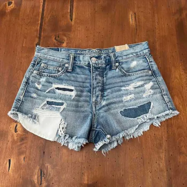 Womens American Eagle Size 4 High Rise Festival Distressed Denim Shorts