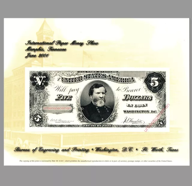 B252 IPMS 01 BEP Souvenir Card $5 Treasury Note 1890 Gen. George H. Thomas Mint