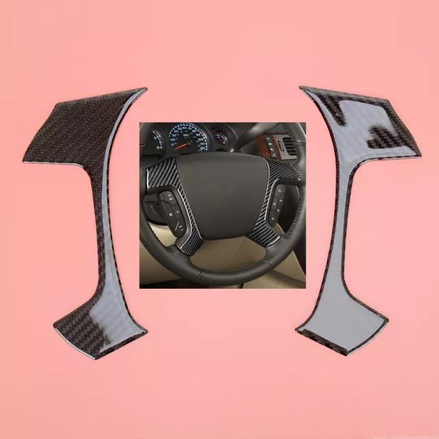 Black Carbon Fiber Steering Wheel Button Trim Fit For Silverado Sierra GMC Yukon