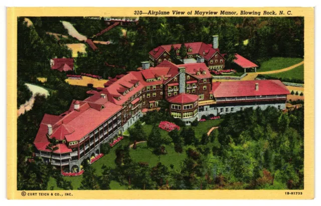 Vintage Unused Postcard Airplane View of Mayview Manor Blowing Rock NC