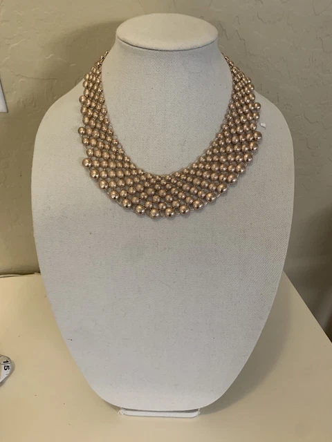 Gold Bib Style Necklace With Bubble Pattern 12” Length Gold-tone Fun Peice