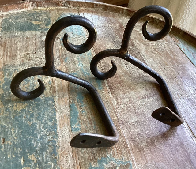 Set Vintage Curtain Pull Back Hooks Architectural Cast Iron Farmhouse Hardware