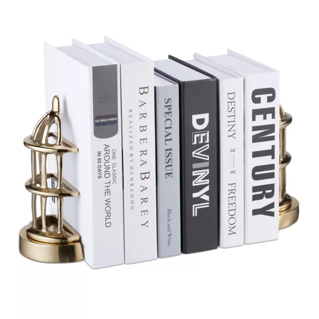 Set 2 fermalibri alluminio reggilibri supporto libri cd gabbia uccelli oro