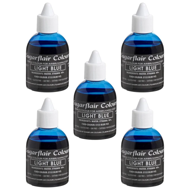 5 x Sugarflair LIGHT BLUE Edible Food Colour Liquid Airbrushing Cake Decorating