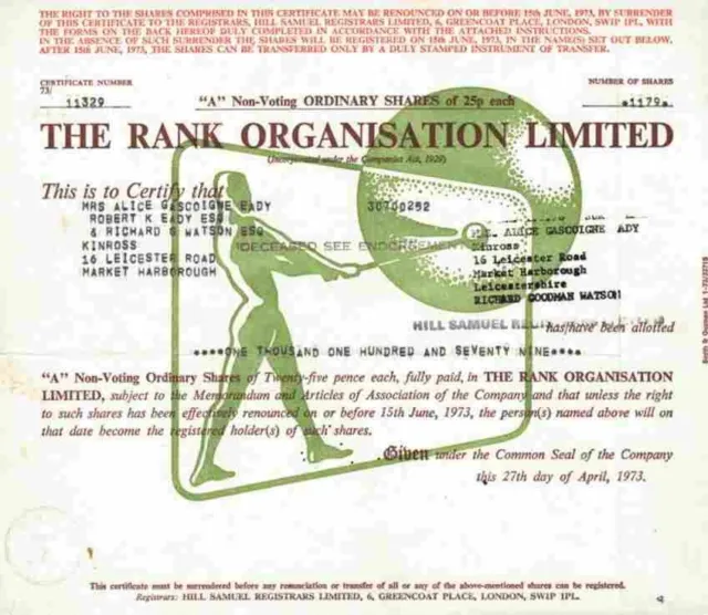 Rank Organisation Limited 1973 Odeon EMI BBC Pinewood Film Xerox Hard Rock Cafe