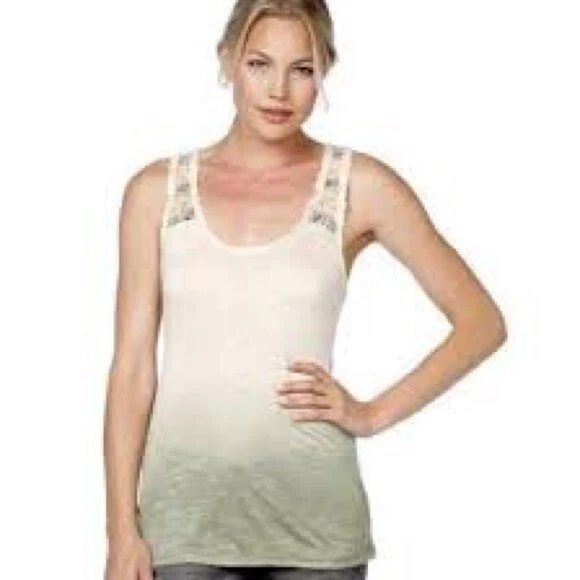 Miss Me Dip Dye Ombre Crochet Embroidered Rhinestones Beads Tank Top  S NWT $ 49