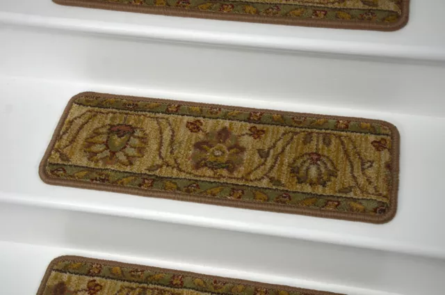 Brown Flower Turtle Oriental New Zealand Wool Carpet Stair Treads - 13 with Tape 2