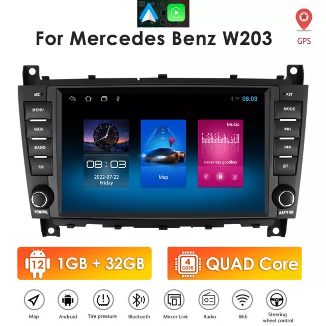 For Mercedes Benz W203 C200 C280 C320 Android12 Radio GPS BT Car Stereo CarPlay