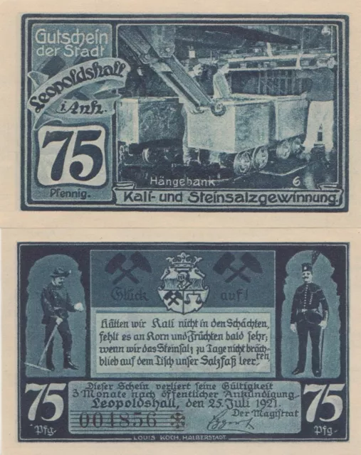 Mines Mineurs Monnaie De Nécessite Notgeld De Leopoldshall Allemagne Datee 1921