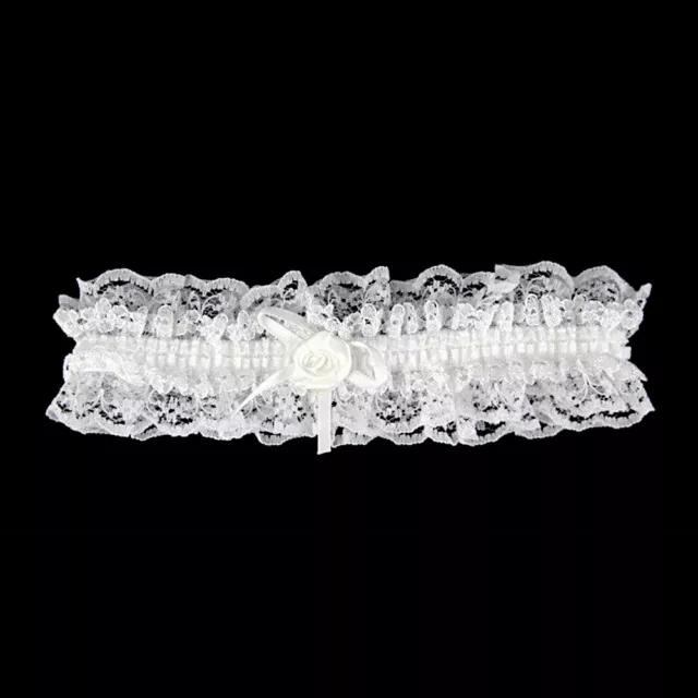 White Lace Bridal garter trimmed with White Satin Ribbon