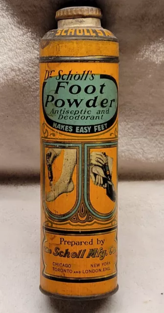 Early Dr Scholls Foot Powder Tin Litho Talc Talcum Colorful Medicine Tin