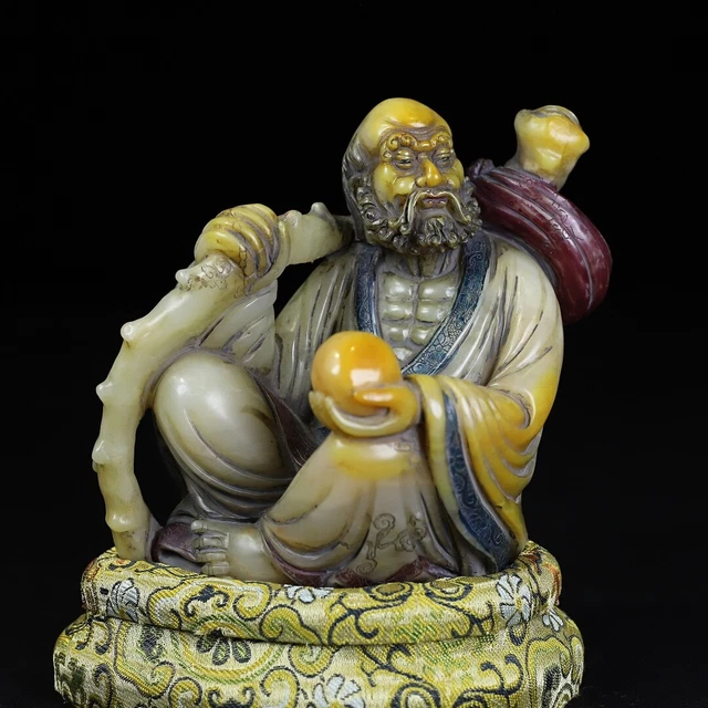 Chinese Exquisite Handmade Arhat carving Shoushan Stone Statue