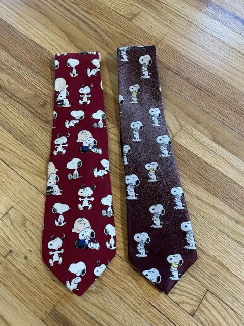 Vintage Peanuts Red Silk Neck Tie’s Neckties Snoopy Charlie Brown Lot of 2