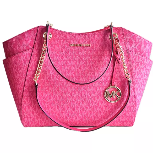 Michael Kors Jet Set Travel Large Chain Shoulder Tote Bag MK Electric Pink Multi