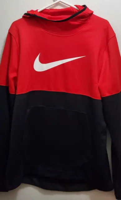 Nike Dri fit pullover hoodie with front kangaroo pocket - red black Size L