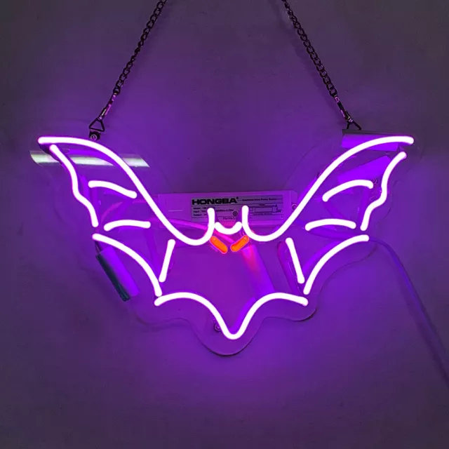 Lila Fledermaus Neon Sign Bier Bar Wand Dekor Leuchtreklame Nachtlicht 14"x9"