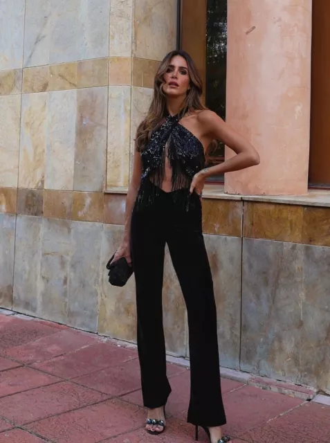 ZARA NEW WOMAN FW23 BLACK LONG LACE JUMPSUIT ALL SIZES REF: 9253/942