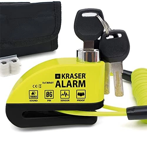 KRASER WA6Y Antivol Moto Bloque Disque Alarme 110db Renforcé Étanche Câble Ra...
