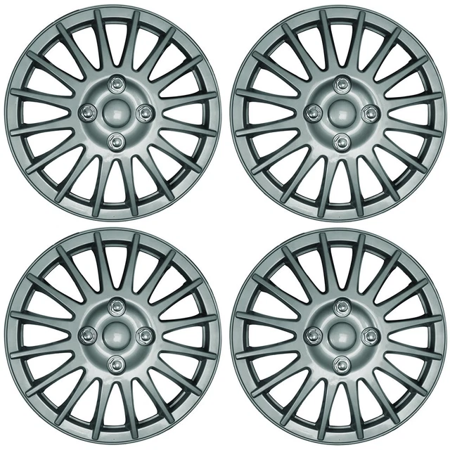 Alleggerimento copriruota auto 15" tappi mozzo coperture in plastica argento universale (4 pz)