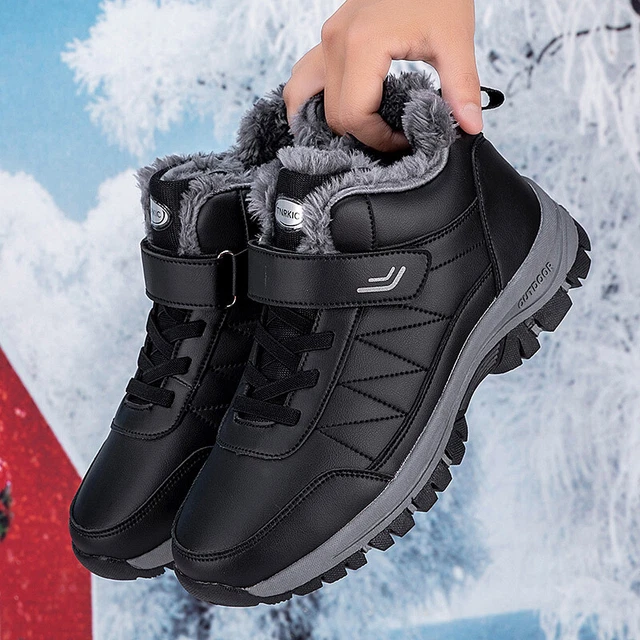 Waterproof Winter Men Women Shoes Snow Boots Fur-lined Slip on Warm Ankle Size