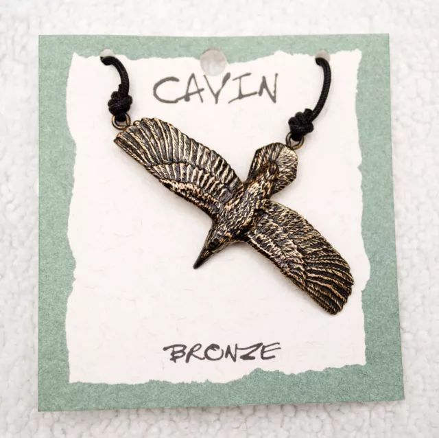 USA-Made Necklace w/ Lost Wax Bronze Castings of 3D Flying Raven by Cavin Richie