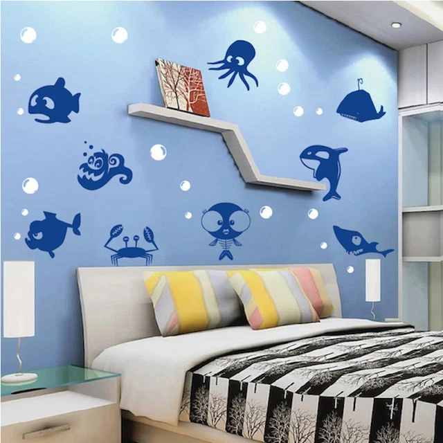 Sea Creatures Wall Decal Crab Bubbles Wallpaper Ocean Fish Removable Vinyl, g36