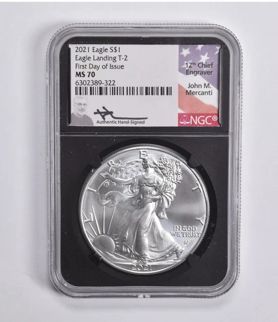 MS70 2021 American Silver Eagle Landing T-2 FDOI MERCANTI NGC *0184