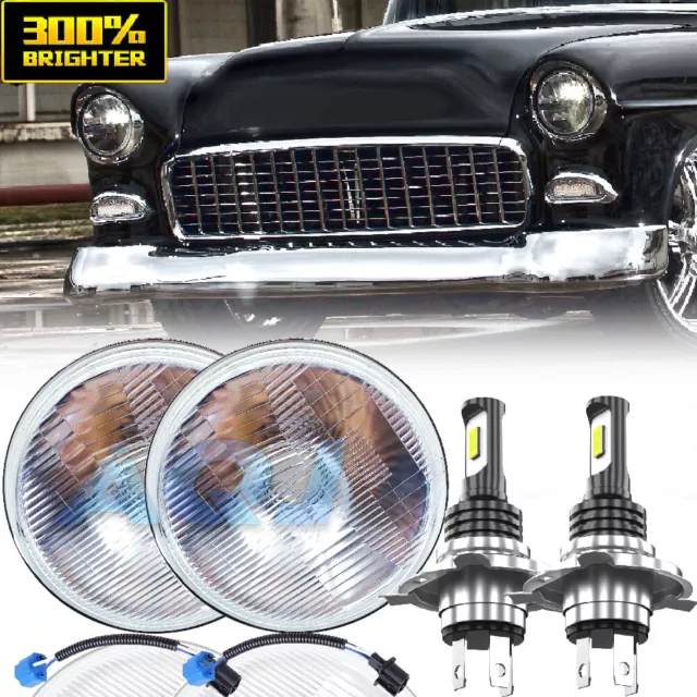 7" Inch led GLASS Headlight Round, ORIGINAL CLASSIC LOOK Conversion Chrome pair