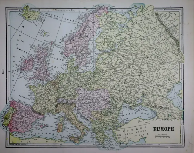 Old (11x14) 1899 Cram's Atlas Map ~ EUROPE ~ Free S&H  ~Inv#514
