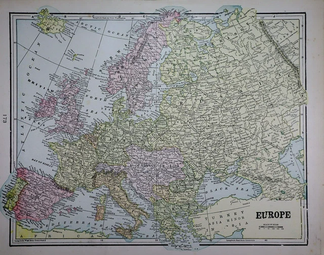 Old (11x14) 1899 Cram's Atlas Map ~ EUROPE ~ Free S&H  ~Inv#514
