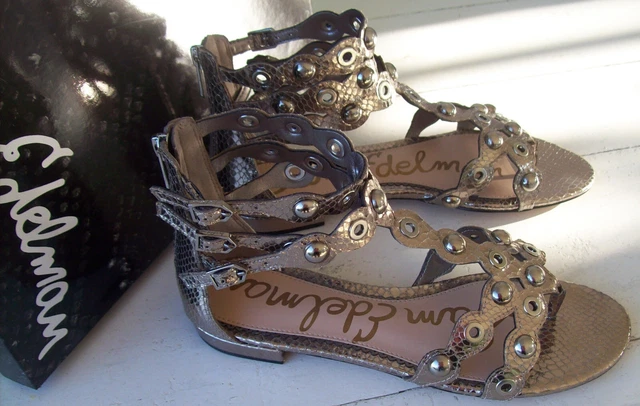 Sam Edelman Desi Gladiator Studded Sandals~Back Zip~Pewter Metallic~Women 8M~NIB