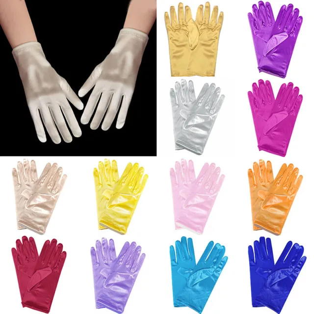 Satin Full Finger Mittens Etiquette Performances Gloves Smooth Candy Color Soft