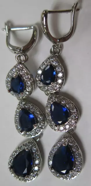 Sterling Silver Horse Stirrup Earrings BLUE STONES - .925 STERLING