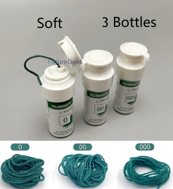 3 bottles soft Dental Disposable Cotton Thread Gingival Retraction Cord 0 00 000